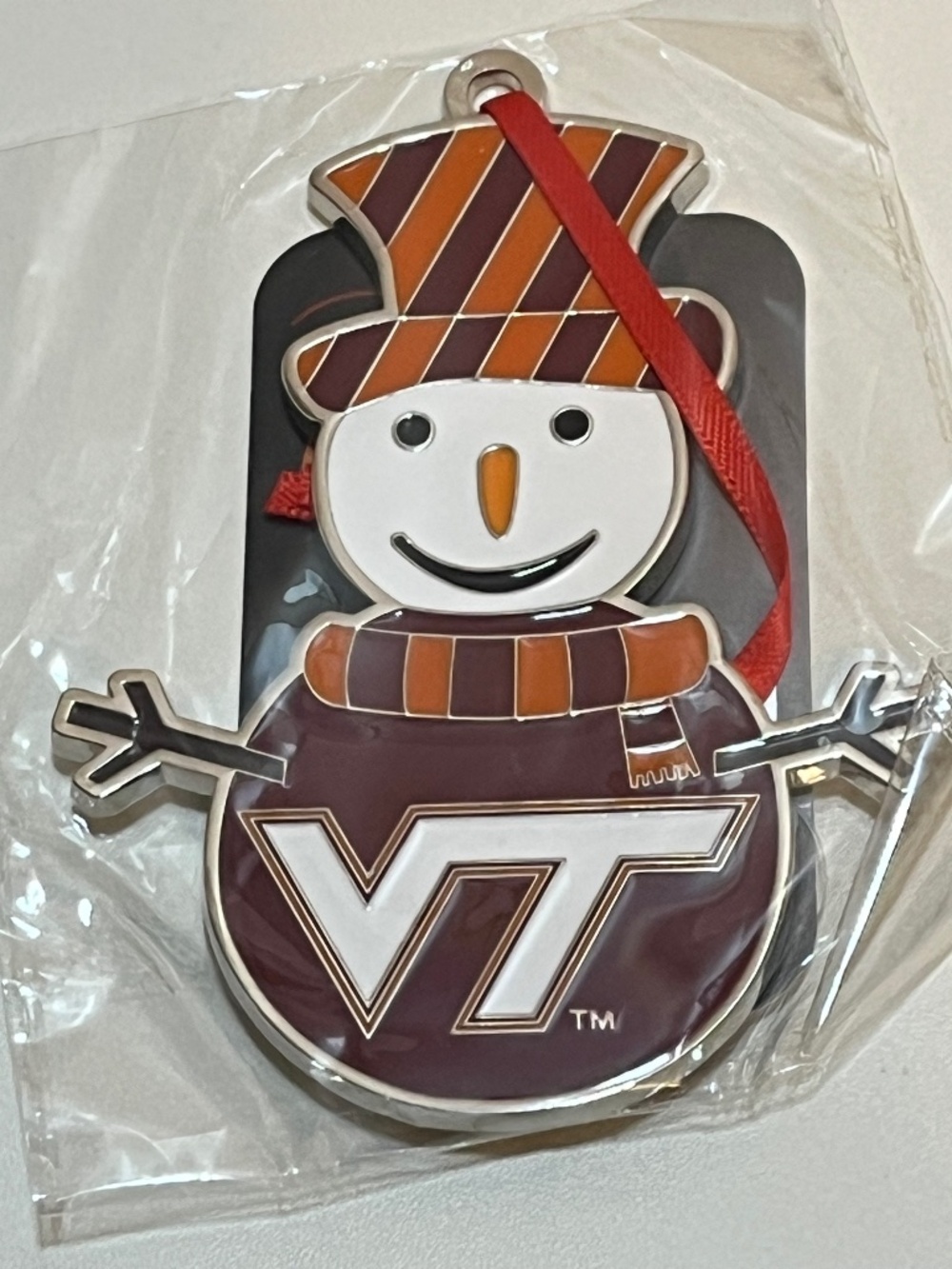 Virginia Tech Hokie Snowman Metal Ornament
